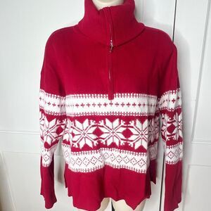 Cynthia Rowley Red/White Knit Snowflake Sweater Size Medium
